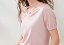 科蒙博卡2024秋季新款V領(lǐng)簡(jiǎn)約短袖T恤女休閑純色輕薄上衣 藕荷粉 L 曬單實(shí)拍圖