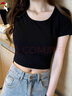 啄木鳥短袖t恤女短款純棉圓領(lǐng)高腰露臍修身2025夏季款上衣半袖 黑色 2XL 曬單實(shí)拍圖