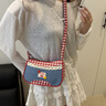 途尊斜挎包包女式2025新款格子布包甜美學(xué)生單肩包通勤撞色韓系小方包 黑粉色【格子布包】 曬單實(shí)拍圖