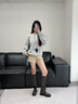 卓詩尼厚底長筒靴女2025年秋季新款西部牛仔靴不過膝長靴子女單靴騎士靴 灰色-單里【單里四季款4cm厚底】 37 曬單實拍圖