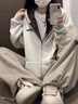棉致美式復(fù)古格子開衫衛(wèi)衣女春秋季2025新款oversize慵懶風(fēng)連帽外套 H0019白灰色【常規(guī)高品質(zhì)31.5】 L 100-120斤 曬單實(shí)拍圖
