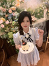 小野七天茶歇法式藍白條紋襯衫連衣裙女夏小個子學(xué)院風甜美初戀蛋糕蓬蓬裙 藍白條紋 帶內(nèi)襯+花扣 M 建議95-105斤 曬單實拍圖