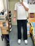 木林森（MULINSEN）休閑褲男直筒運動(dòng)舒適寬松純色百搭男士長(cháng)褲子 黑色 4XL 曬單實(shí)拍圖