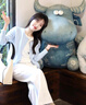溫格芳 休閑褲女2025秋季新款韓系穿搭減齡時尚套裝氣質(zhì)高腰牛仔闊腿褲 假兩件上衣+牛仔褲 M 曬單實(shí)拍圖