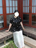 MsShe【新中式刺繡提花小衫】大碼女裝2025夏裝胖mm開叉長款上衣 黑色25年8月25日到貨 2XL 曬單實拍圖