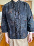 齊黛中老年國(guó)風(fēng)桑蠶絲上衣女?huà)寢屜难b高端真絲小衫龜紋香云紗復(fù)古襯衫 富貴牡丹(藍(lán)) XL 105-125斤 曬單實(shí)拍圖