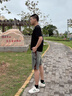 牛仔短褲男夏季美式寬松側排扣工裝抓爛五分褲子水洗做舊拼接中褲 藍色 XL 曬單實(shí)拍圖