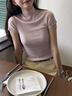 歐時(shí)力OCHIRLY 可機(jī)洗進(jìn)口100%羊毛無縫一體短袖針織女2025夏新款 淺粉 L 曬單實(shí)拍圖