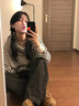 OTST美式復古條紋連帽衛衣外套女秋慵懶風(fēng)寬松ins潮百搭開(kāi)衫學(xué)生上衣 黑杏條紋-春秋 薄款 S 60-85斤 曬單實(shí)拍圖