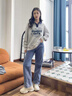 真維斯（JEANSWEST）麻灰色翻領polo衛(wèi)衣女士春秋2025新款學院風寬松小個子薄款上衣服 曬單實拍圖