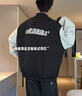 PUGESI胖子大碼外套夾克男拼色棒球服圓領(lǐng)春夏秋季寬松加肥薄款上衣服 J2667黑拼白 4XL 建議190-210斤 曬單實(shí)拍圖