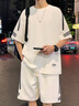 佐菲利休閑運動(dòng)套裝男款夏季新款青少年寬松冰絲條紋短袖t恤短褲一整套 曬單實(shí)拍圖