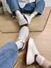 UNITESWAY小白鞋女2025秋季新款牛皮厚底增高板鞋女麥昆松糕底舒適休閑鞋女 米酒紅 35 曬單實(shí)拍圖