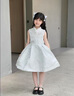 FIDQIOG國際品牌女童緞面公主裙晚禮服花童婚禮兒童鋼琴演奏生日主持人短 灰色 M 130cm 曬單實(shí)拍圖
