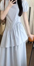 韓系溫柔風(fēng)藍(lán)色泡泡袖連衣裙女夏季2025新款抽繩收腰中長款蛋糕裙 淺藍(lán)色 XL 曬單實(shí)拍圖