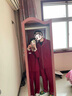 安之伴情侶睡衣春季休閑透氣紅色喜慶結婚長(cháng)袖長(cháng)褲開(kāi)衫家居服套裝 1.第酒紅-女 (95%棉，5%氨綸) S 曬單實(shí)拍圖