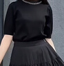 珂萊蒂爾吸濕冰絲針織衫短袖t恤女氣質(zhì)顯瘦黑色上衣女 黑色 M 曬單實(shí)拍圖