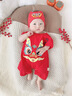 G. DUCKKIDS純棉連體衣滿月嬰兒衣服夏季男寶寶包屁衣周歲百天拍照服裝中國風(fēng) 紅色純棉短袖龍 120克 90cm 曬單實(shí)拍圖