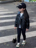 G.DUCKKIDS小黃鴨童女童外套春秋新款兒童皮衣一歲寶寶衣服男孩機車服皮夾克 黑色 90 尺碼1~2歲【 80-90cm】 曬單實拍圖
