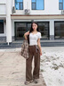 MJ STYLE窄版闊腿褲女2025新款垂感高腰寬松直筒秋冬休閑西裝褲 咖色 XL 曬單實(shí)拍圖