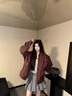 BJHG不計(jì)后果美式皮夾克男款2025新款秋潮牌寬松休閑仿鱷魚皮PU外套女 酒紅色 S 曬單實(shí)拍圖