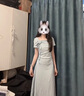 圣保美藍(lán)色短袖連衣裙女夏季2025新款氣質(zhì)赫本風(fēng)禮服顯瘦收腰長裙高級(jí)感 【藍(lán)色】(優(yōu)質(zhì)版) M 碼 曬單實(shí)拍圖