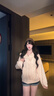 LDBE綁帶滿(mǎn)印小狗條紋粉色連帽衛衣女秋季薄款慵懶風(fēng)可愛(ài)寬松外套上衣 粉色 M 【100-120斤】 曬單實(shí)拍圖