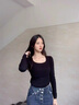 方領(lǐng)打底衫女秋冬內(nèi)搭長(zhǎng)袖t恤女洋氣百搭修身顯瘦上衣 愚仁服飾1039黑色 XL 曬單實(shí)拍圖