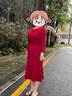 愛(ài)特愛(ài)（EITIE）精致紅玫瑰氣質(zhì)收腰長(zhǎng)袖連衣裙2025秋季新款紅色A字裙C2507834 龐貝紅61 L (165) 曬單實(shí)拍圖
