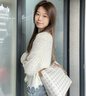 簡(jiǎn)·佰格（JONBAG）老花托特包水桶包女士包包2025新款送女友老婆單肩斜挎通勤包 白配堅(jiān)果棕 禮物 曬單實(shí)拍圖