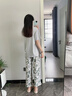 浪莎（LangSha）睡衣女秋季100%純棉短袖長褲可外穿帶胸墊家居服女款套裝全棉 淺灰玫瑰 【100%純棉】 L 建議體重100-120斤 曬單實拍圖