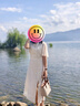 尚都比拉夏季禪意新中式包扣盤(pán)扣荷葉袖花卉提花V領(lǐng)連衣裙女 淺杏色 S  曬單實(shí)拍圖