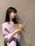 妃?，幮蓍e褲女裝套裝2025秋冬新款韓系時(shí)尚甜美減齡氛圍感顯瘦闊腿褲子 紫色毛衣+白色褲子 M 曬單實(shí)拍圖