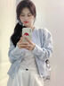妍莉芬（yanlifen）休閑褲女2025年秋裝新款藍(lán)色毛衣外套女裝春秋套裝針織衫衣服褲子 三件套 55/60kg/L 曬單實(shí)拍圖