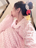 韓姿朵HelloKitty凱蒂貓粉色格子睡衣女春秋純棉長(cháng)袖甜美可愛(ài)卡通家居服 C4599 M 曬單實(shí)拍圖