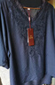 俞兆林（YUZHAOLIN）母親節(jié)媽媽夏裝復(fù)古風(fēng)天絲麻V領(lǐng)短袖上衣女士寬松大碼刺繡薄款 藏青色 3XL （建議115-130斤） 曬單實(shí)拍圖