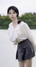 蝶嬌諾（DIEJIAONUO）新款連衣裙子女裝2025年早秋穿搭甜辣純欲風(fēng)氣質(zhì)女神范短裙套裝女 6019白色+灰色裙子【沒(méi)鏈子的】 S 曬單實(shí)拍圖