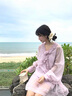 小鎮姍姍 香浮花月 法式荷葉邊長(cháng)袖襯衫女夏季慵懶感寬松雪紡套裝 霧霾紫-半裙 S 曬單實(shí)拍圖