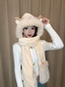 唐獅（TonLion）帽子女可愛(ài)毛絨冬季帽子圍巾一體圍脖帽子圍巾手套三件套連帽百搭 米色 曬單實(shí)拍圖