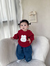 波步（BORBOON B）嬰兒秋冬套裝2025新款女寶寶可愛(ài)紅色喜慶衛衣女童加厚保暖兩件套 【套裝】8207加厚 90 曬單實(shí)拍圖
