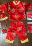 G.DUCKKIDS寶寶周歲禮服男女童兒童唐裝中國風(fēng)嬰兒紅色套裝抓周生日服夏款薄 五福團夏 90 12-18月 曬單實拍圖