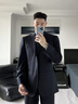 吉約蒙【純羊毛半麻襯】西裝男套裝新郎結(jié)婚禮服黑色高級商務(wù)西服套裝 花青藍(lán)【上衣+褲子+襯衫+領(lǐng)帶】 44 曬單實拍圖