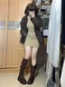 妙侶真皮復(fù)古長筒靴女加絨黑色長靴增高厚底高筒騎士靴英倫風(fēng)中筒靴子 棕色 長筒 單里 現(xiàn)貨 單層 37 曬單實(shí)拍圖