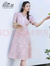 勿忘花碎花氣質(zhì)短袖連衣裙女2025夏季新款泡泡袖修身顯瘦裙子 紫色 L 曬單實拍圖