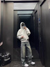 牧唯美式硬挺480g重磅連帽衛(wèi)衣男士秋季新款硬挺短款套頭情侶上衣外套 白花灰 XL [建議145-165斤] 曬單實(shí)拍圖