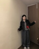 棠暖復(fù)古格子闊腿褲女款秋冬季2025新款寬松慵懶風(fēng)藏青色休閑毛呢褲子 藏青色 M 80-120斤 曬單實(shí)拍圖
