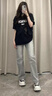 燦圖煙灰色牛仔褲男夏季新款美式復(fù)古潮流vibe褲子窄版顯瘦直筒微喇褲 煙灰色 L 曬單實(shí)拍圖