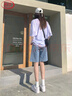 浪莎五分牛仔短褲女夏季2025新款直筒港味高腰寬松顯瘦a字闊腿中褲潮 曬單實拍圖