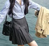 自巧小個(gè)子寬松落肩袖格紋襯衫女2025春裝新款慵懶風(fēng)襯衣長(cháng)袖上衣 藍白細格 XS （2碼） 曬單實(shí)拍圖