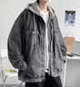 洛科馳假兩件連帽牛仔外套男套裝春秋款美式街頭復古hiphop夾克小眾設計 【兩件套】外套藍+牛仔褲藍 XL 曬單實(shí)拍圖